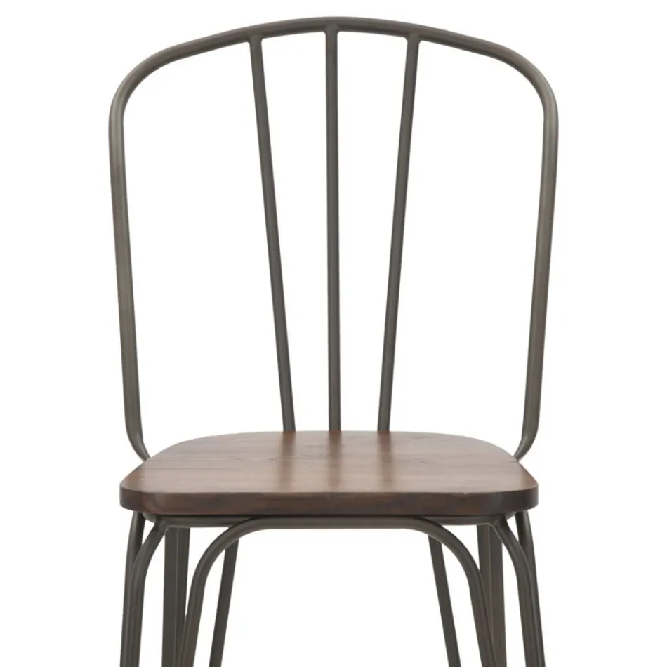 Modern Design Stool in Industrial Style in Iron and Wood, 2 Pieces - Erika Viadurini