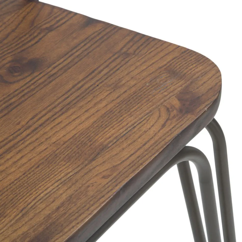 Modern Design Stool in Industrial Style in Iron and Wood, 2 Pieces - Erika Viadurini