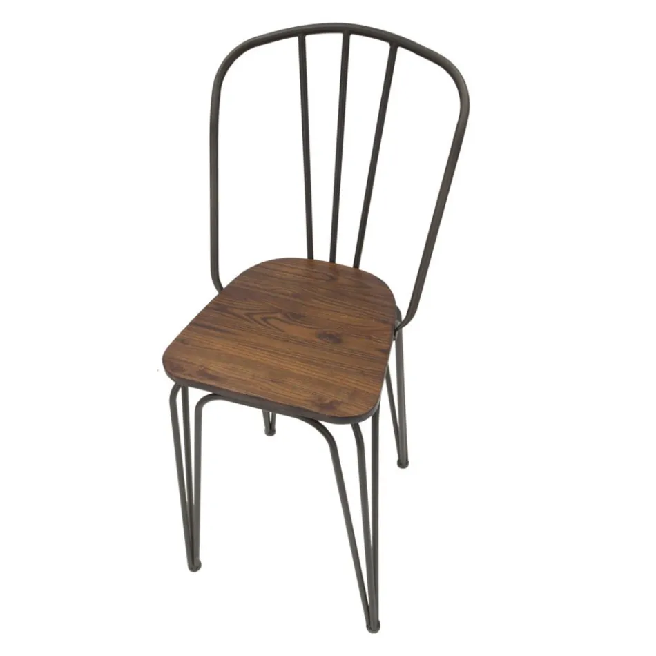 Modern Design Stool in Industrial Style in Iron and Wood, 2 Pieces - Erika Viadurini