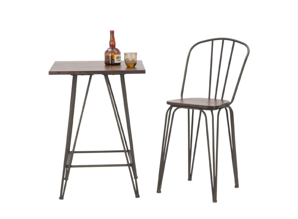 Modern Design Stool in Industrial Style in Iron and Wood, 2 Pieces - Erika Viadurini