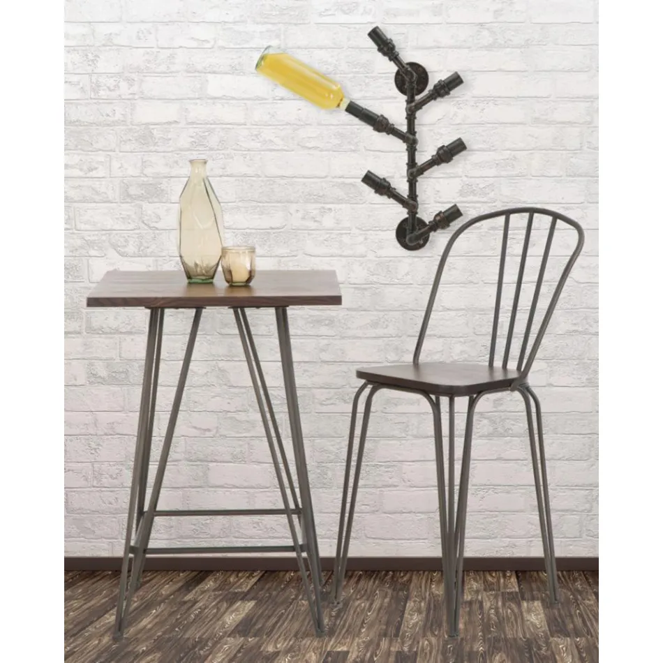 Modern Design Stool in Industrial Style in Iron and Wood, 2 Pieces - Erika Viadurini