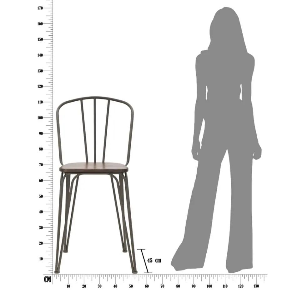 Modern Design Stool in Industrial Style in Iron and Wood, 2 Pieces - Erika Viadurini