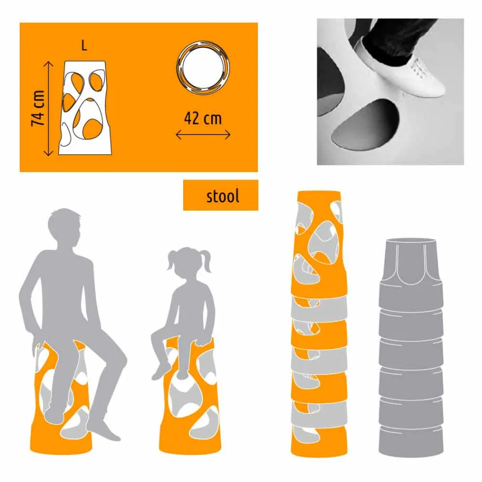 Outdoor or Indoor Stackable Stool White or Black 2 Pieces - Liberty by Myyour Viadurini