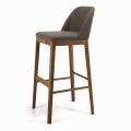 Fixed Stool with Wooden Legs and Upholstered Seat Made in Italy - Bari