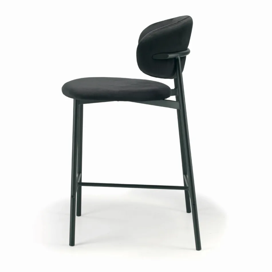 Fixed Stool with Velvet Seat and Backrest Made in Italy - Cagliari Viadurini