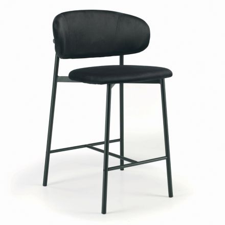 Fixed Stool with Velvet Seat and Backrest Made in Italy - Cagliari Viadurini