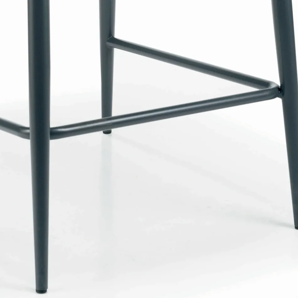 Fixed Stool with Upholstered Seat and Steel Base Made in Italy - Arona Viadurini