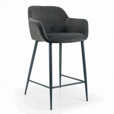 Fixed Stool with Upholstered Seat and Steel Base Made in Italy - Arona Viadurini