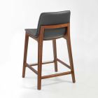 Fixed Design Kitchen Stool in Leather and Wood Made in Italy - Rocco Viadurini