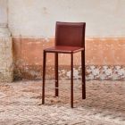 Fixed Design Kitchen Stool Covered in Leather Made in Italy - Tara Viadurini