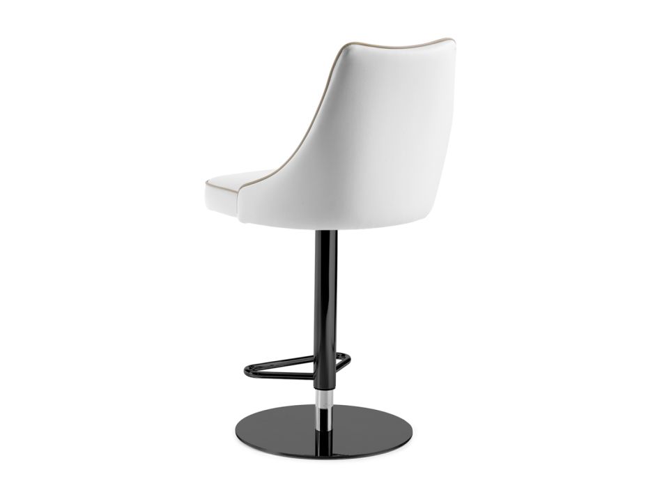Swivel Stool in White Leather and Black Structure Made in Italy - Teddy Bear Viadurini