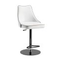 Swivel Stool in White Leather and Black Structure Made in Italy - Teddy Bear