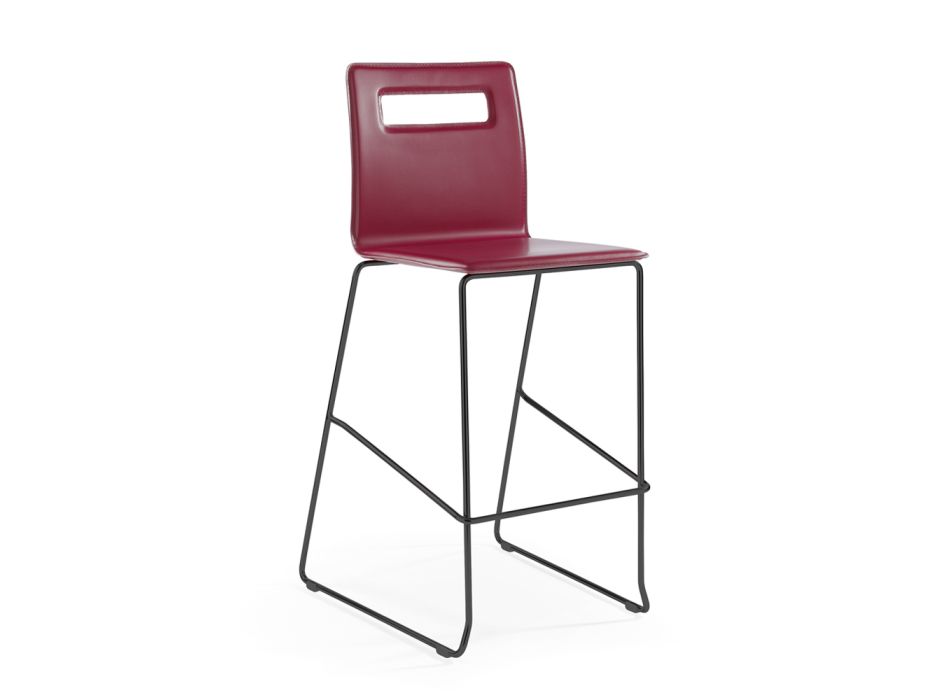 Stool in Grape Leather and Sled Structure Made in Italy - Pallina Viadurini