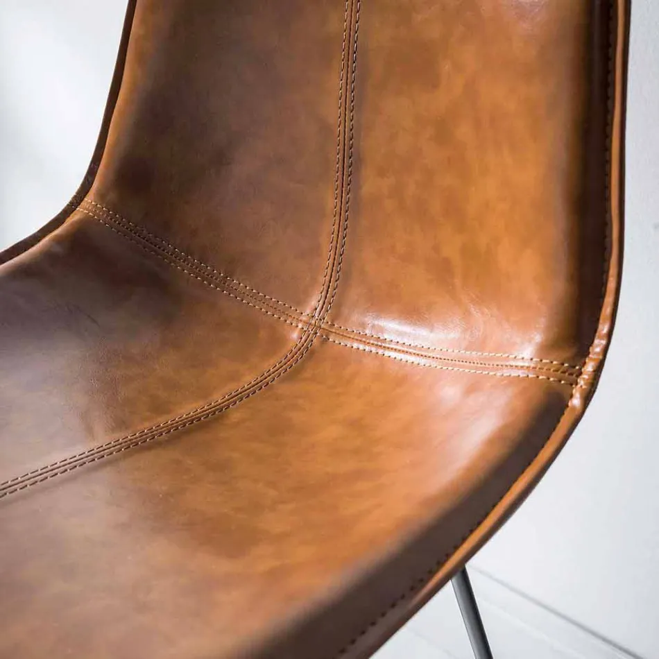 Stool in Faux Leather Leather Effect H 80, Base 4 Legs - Ovid Viadurini