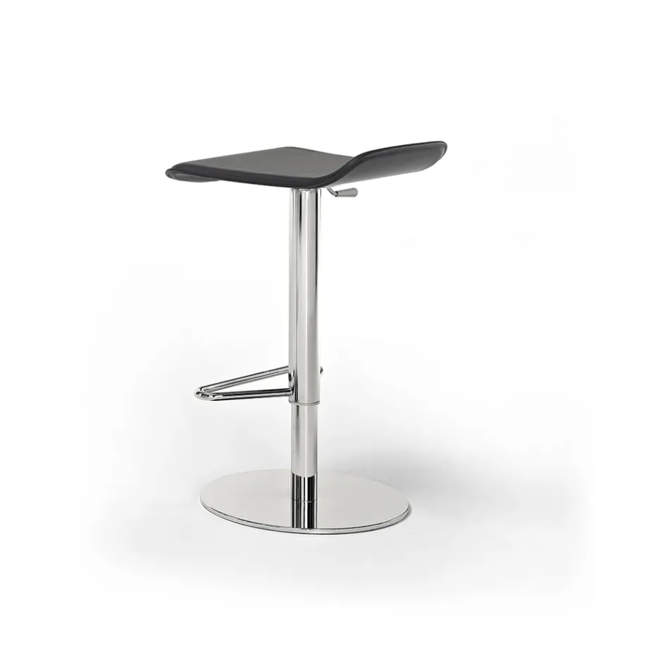 Stool in Faux Leather, Leather or Hide, Steel and Wood Structure - Peck Model Viadurini
