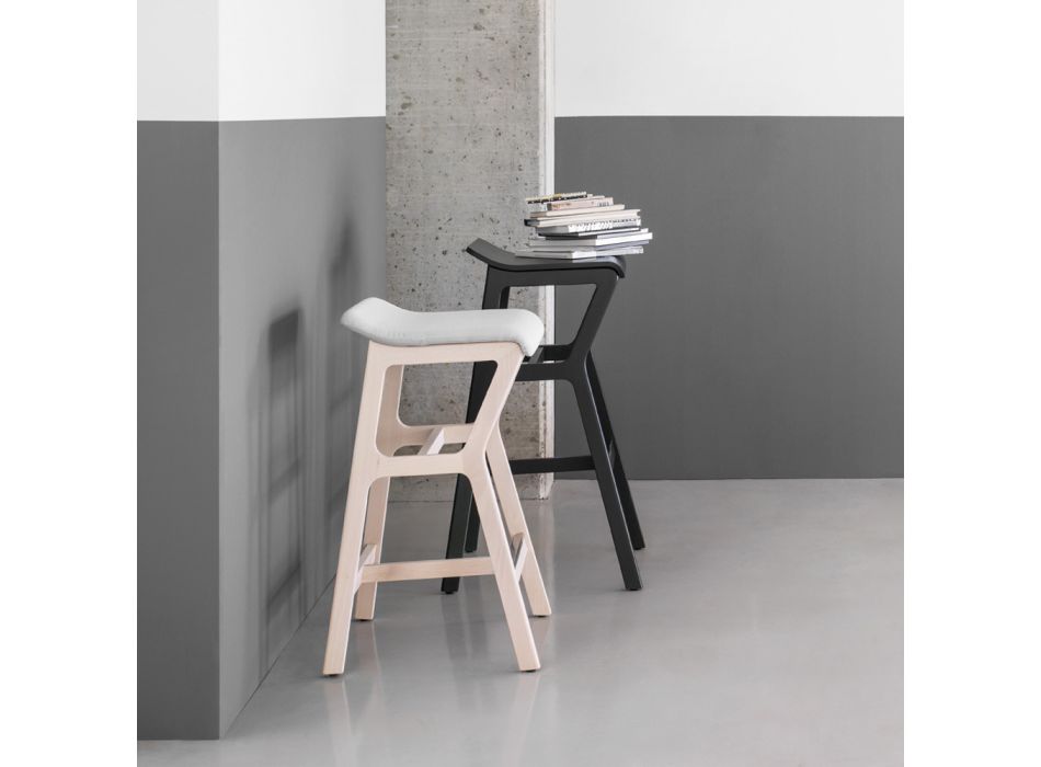 Stool in Solid Beech with Fabric Seat Made in Italy - Regensburg Viadurini