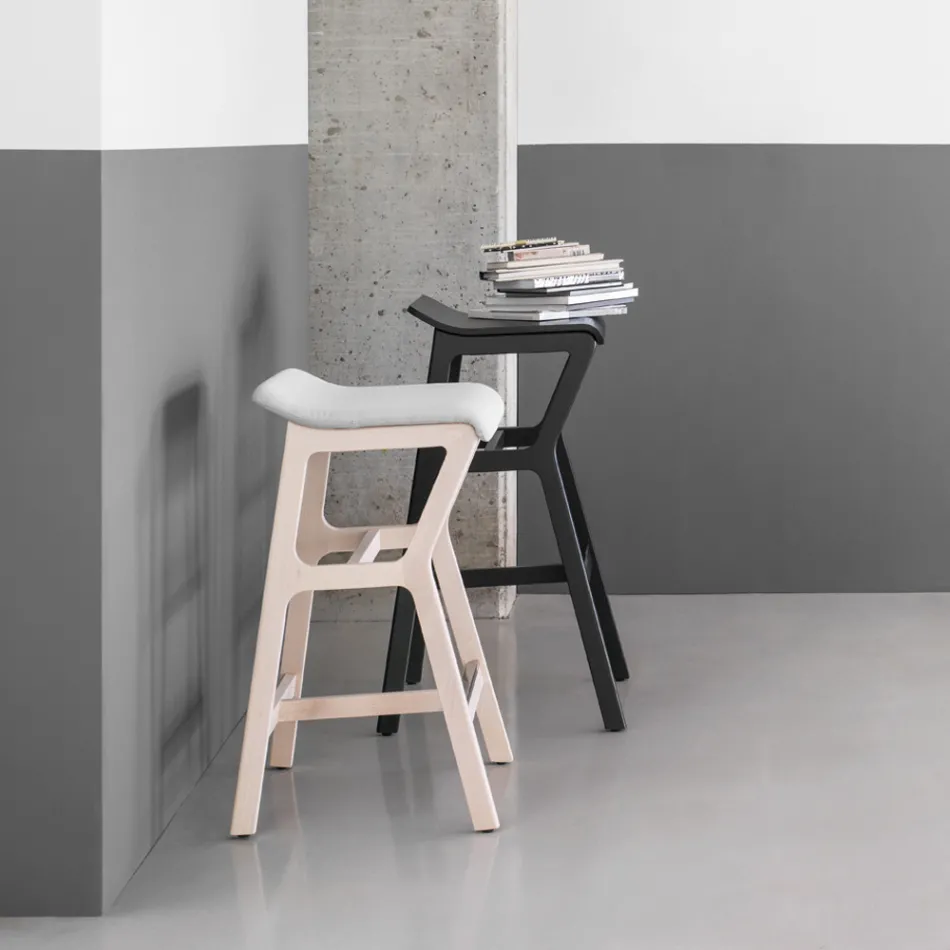 Stool in Solid Beech with Fabric Seat Made in Italy - Regensburg Viadurini