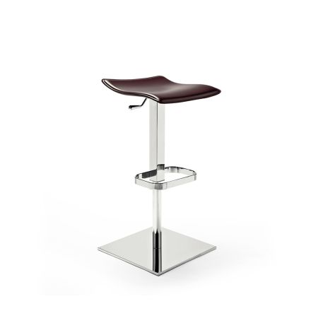 Stool in Wood, Steel and in Leather, Leather or Faux Leather - Lewis Model Viadurini