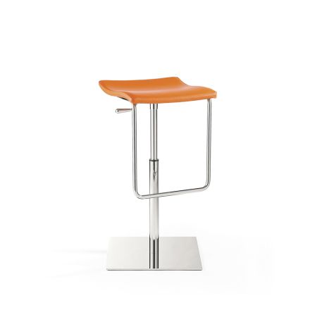 Wooden Stool with Square Base in Chromed Steel and Upholstery - Armstrong Viadurini
