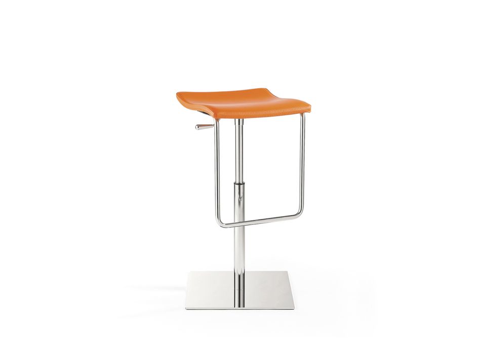 Wooden Stool with Square Base in Chromed Steel and Upholstery - Armstrong Viadurini