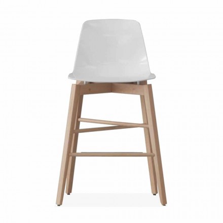 Stool in Oak Wood and White Lacquered Seat of Modern Design - Langoustine Viadurini
