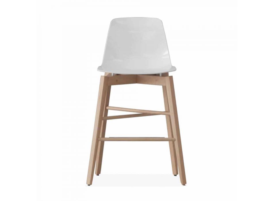 Stool in Oak Wood and White Lacquered Seat of Modern Design - Langoustine Viadurini
