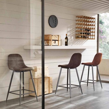 Gino modern design leatherette and metal stool Viadurini