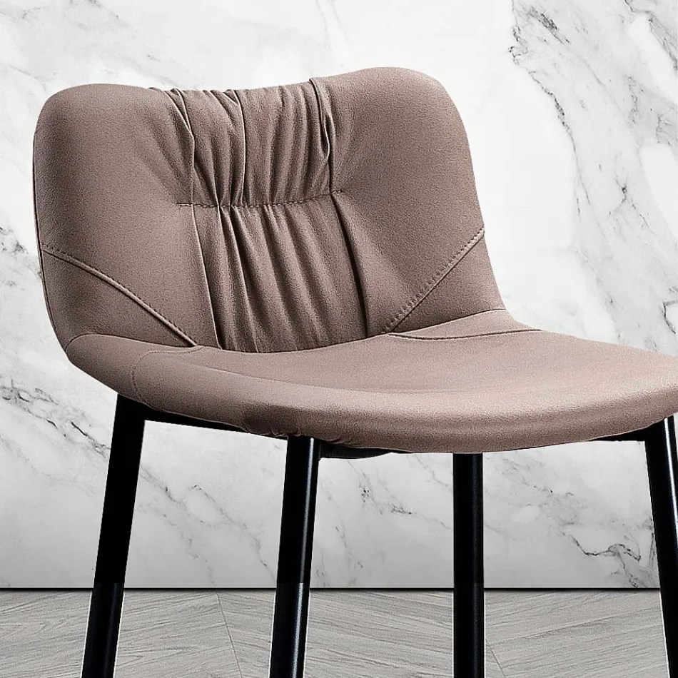 Stool in Leather Effect Fiber Fabric and Metal Made in Italy - Gohan Viadurini