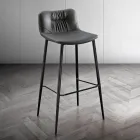 Stool in Leather Effect Fiber Fabric and Metal Made in Italy - Gohan Viadurini