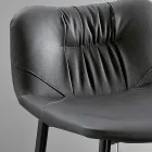 Stool in Leather Effect Fiber Fabric and Metal Made in Italy - Gohan Viadurini