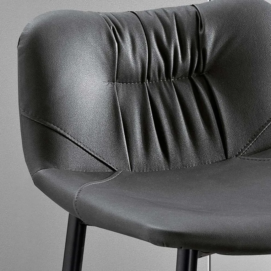 Stool in Leather Effect Fiber Fabric and Metal Made in Italy - Gohan Viadurini