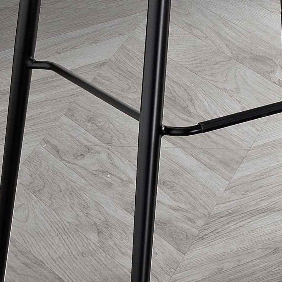 Stool in Leather Effect Fiber Fabric and Metal Made in Italy - Gohan Viadurini