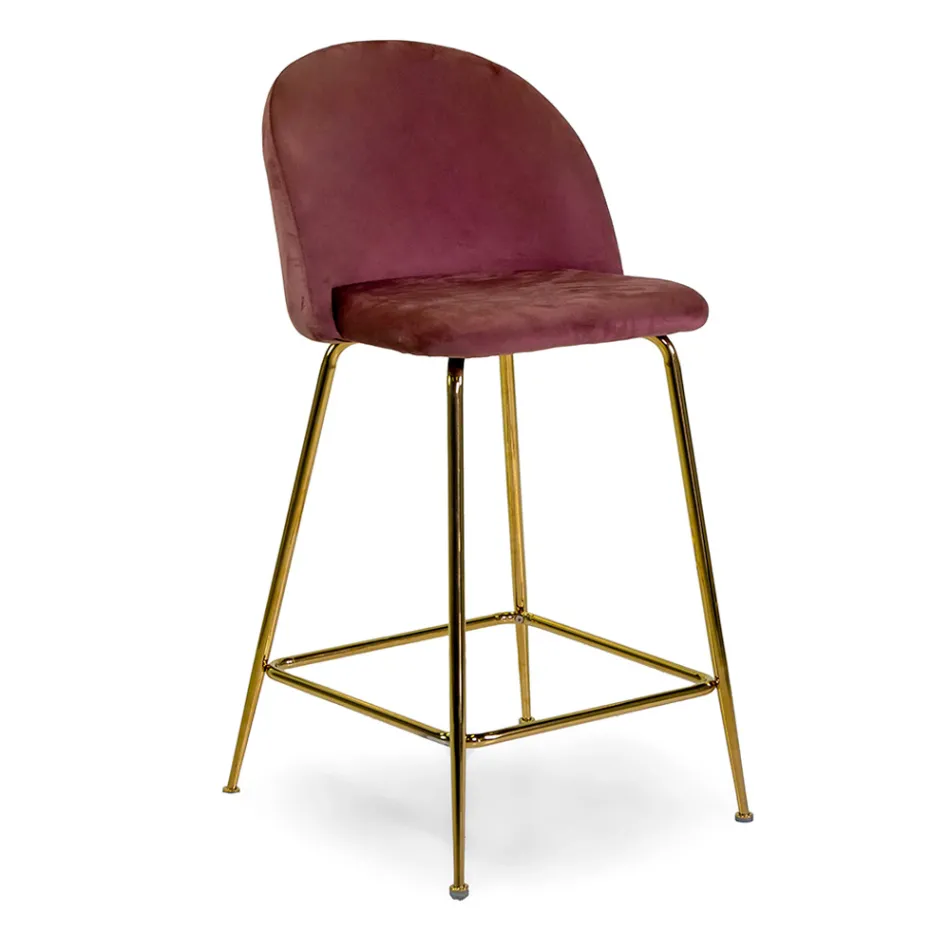 Velvet Stool with Metal Frame in Different Finishes - Penna Viadurini