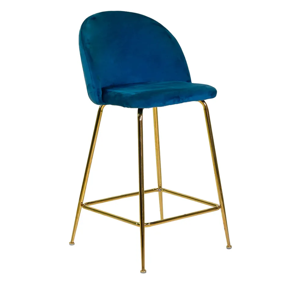 Velvet Stool with Metal Frame in Different Finishes - Penna Viadurini