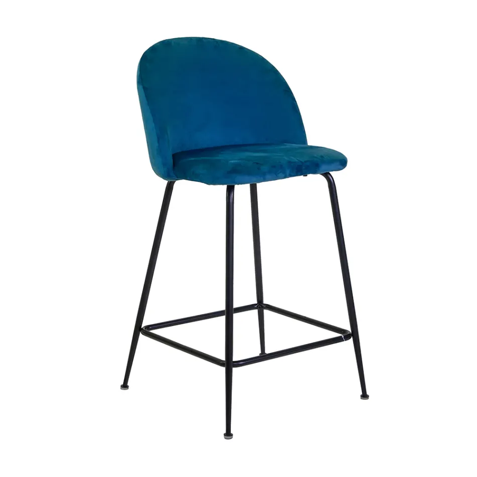 Velvet Stool with Metal Frame in Different Finishes - Penna Viadurini