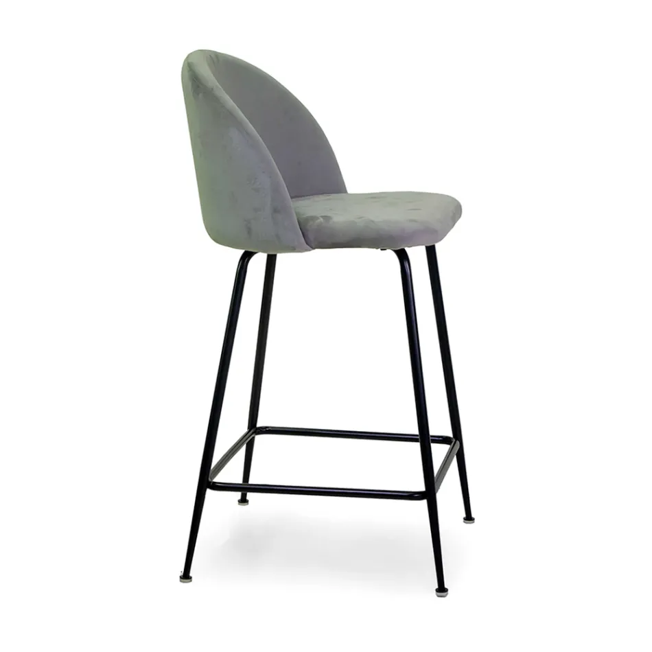 Velvet Stool with Metal Frame in Different Finishes - Penna Viadurini