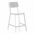 Modern Metal Stool with Seat and Backrest in Wood, 2 Pieces - Habibi