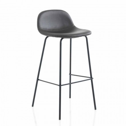 Modern Stool in Imitation Leather or Fabric with Metal Legs, 2 Pieces - Billo Viadurini