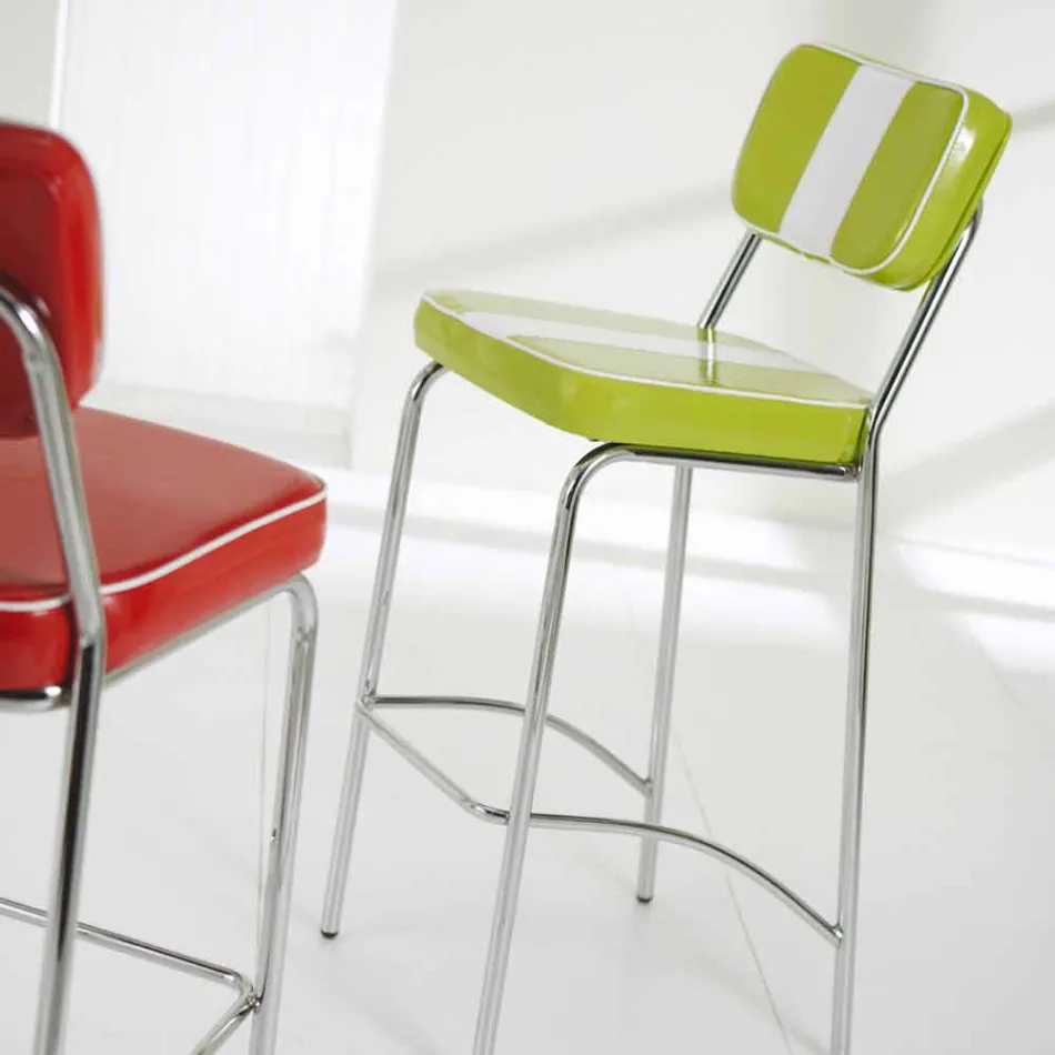 50's style stool in eco-leather with central white band Banda Viadurini