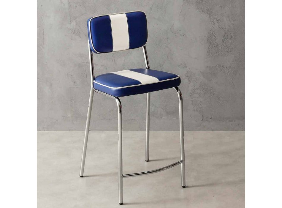 50's style stool in eco-leather with central white band Banda Viadurini