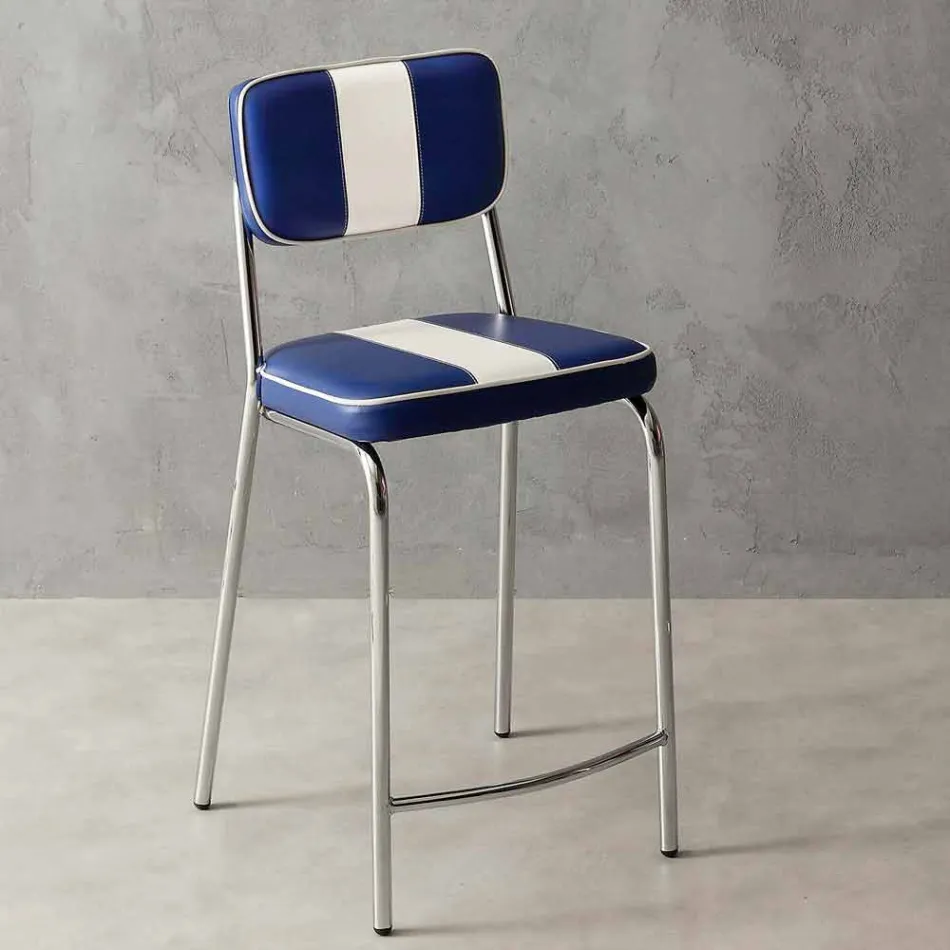 50's style stool in eco-leather with central white band Banda Viadurini