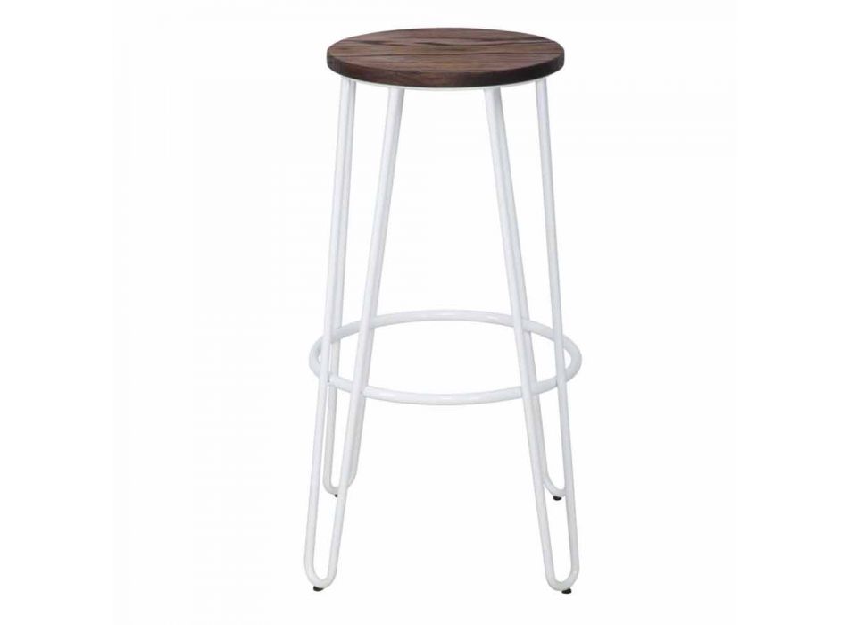 Industrial Style Stool of Modern Design in Wood and Iron, 2 Pieces - Belia Viadurini
