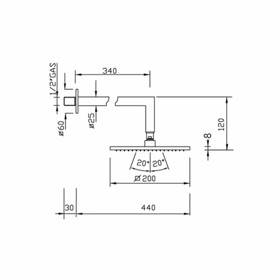 Square Steel Shower Head with Brass Shower Arm Made in Italy - Sespo Viadurini