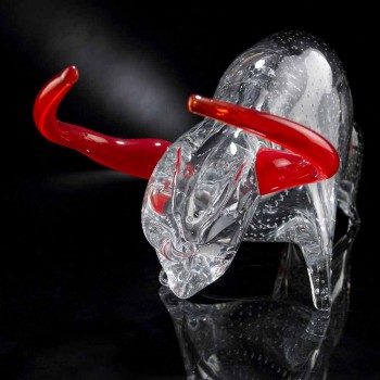 Bull-shaped ornament in Red and Transparent Glass Made in Italy - Torero