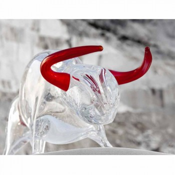Bull-shaped ornament in Red and Transparent Glass Made in Italy - Torero
