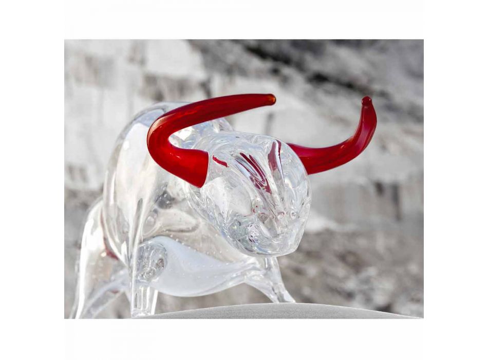 Bull-shaped ornament in Red and Transparent Glass Made in Italy - Torero Viadurini