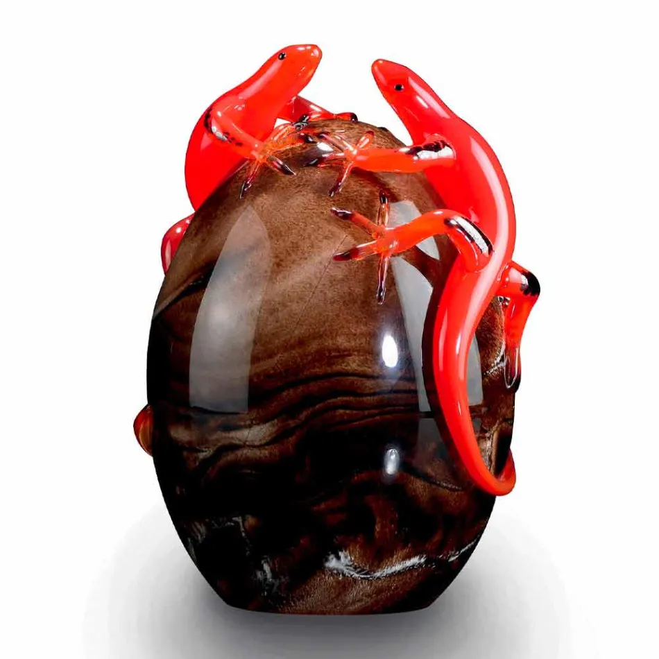 Colored Glass Ornament in the Shape of an Egg with Geckos Made in Italy - Huevo Viadurini