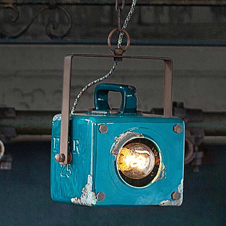 Suspension design spotlight in vintage ceramic and iron Allie Viadurini