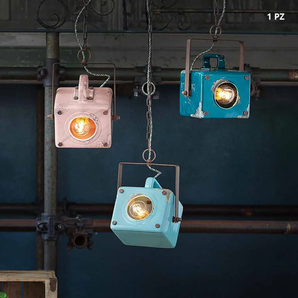 Suspension design spotlight in vintage ceramic and iron Allie Viadurini