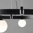Oval Design Suspension in Black Aluminum with Spheres and Spotlights - Exodus Viadurini